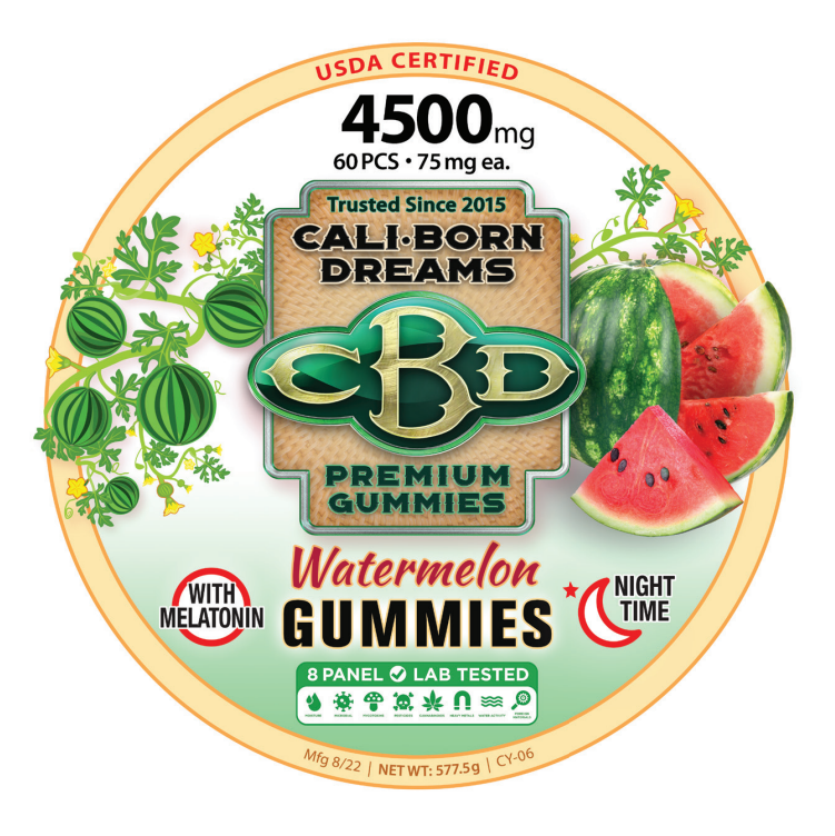 Watermelon-Flavored 30mg or 75mg CBD Gummies – 60ct. (with Melatonin)