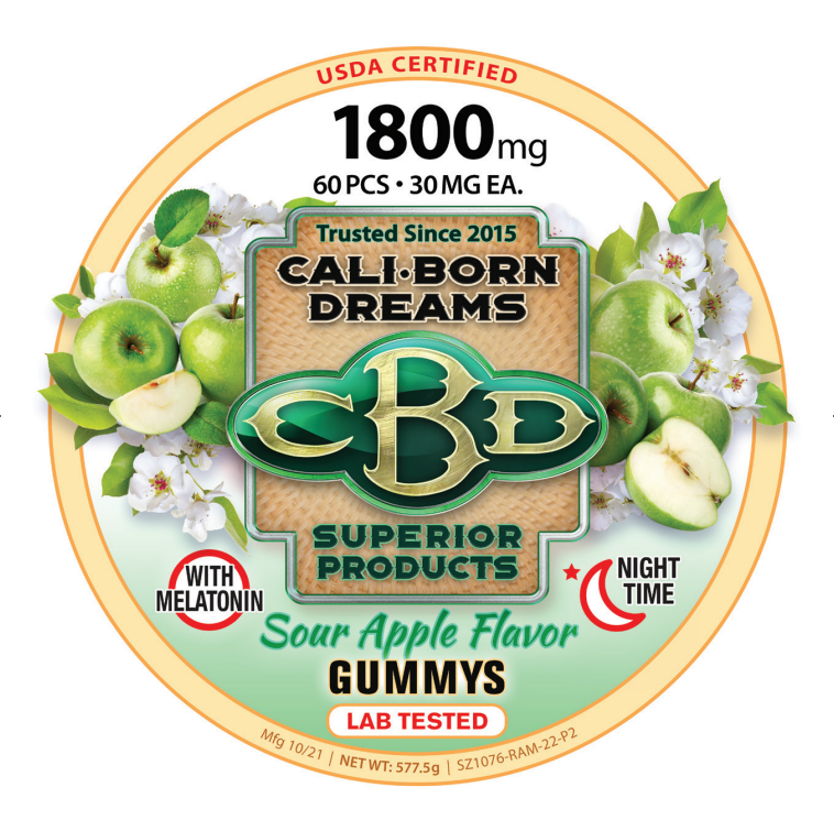 Sour Apple-flavored 30mg CBD Gummy Rings – 60 ct. (with Melatonin)