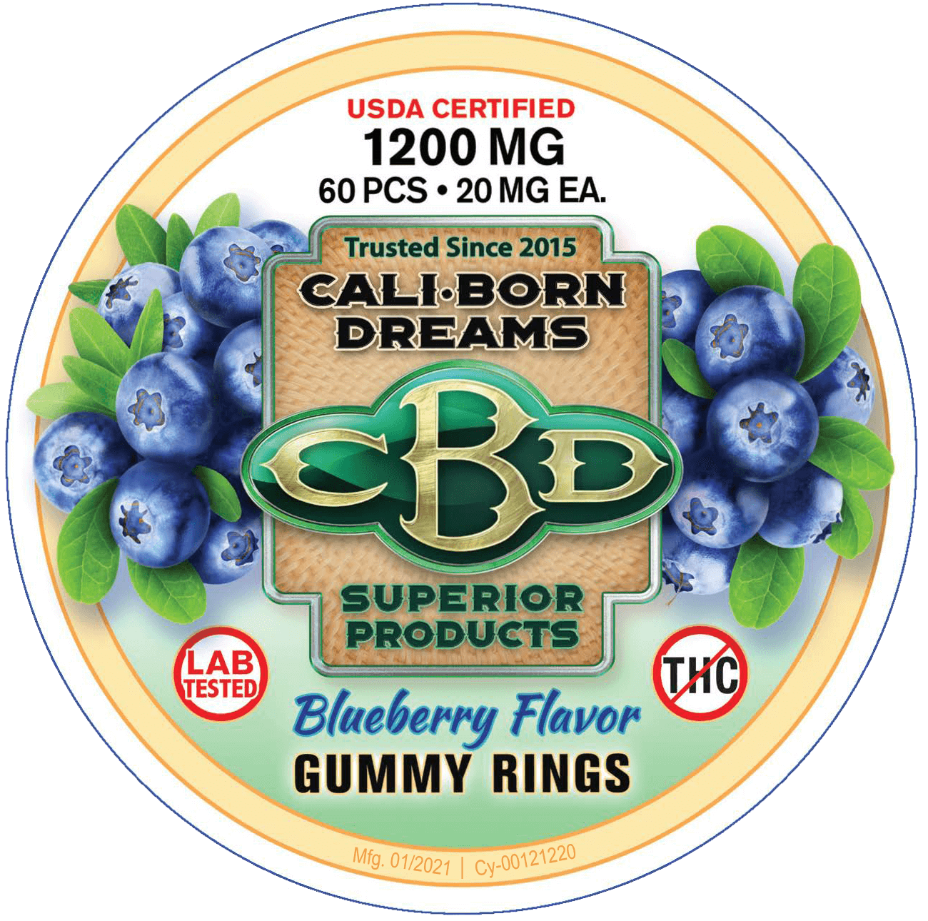 Blueberry-flavored 20mg CBD Gummy Rings – 60 ct. (with Melatonin)