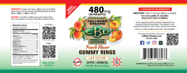 Nutrition facts label for Cali-Born Dreams product, showcasing the high-quality ingredients and essential nutrients that fuel a healthy lifestyle. Learn more about our nutritious products today.