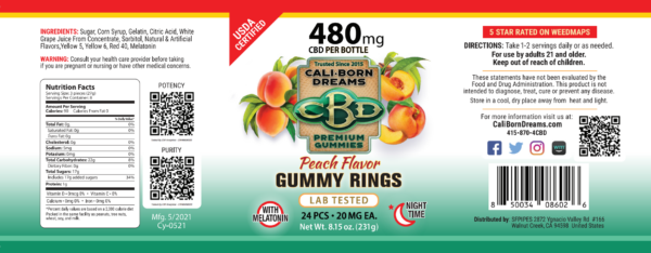 Nutrition facts label for Cali-Born Dreams product, showcasing the high-quality ingredients and essential nutrients that fuel a healthy lifestyle. Learn more about our nutritious products today.