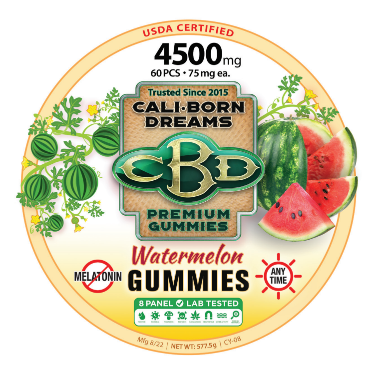 Watermelon-flavored CBD Gummys – 30mg or 75mg – 60ct. (No Melatonin)