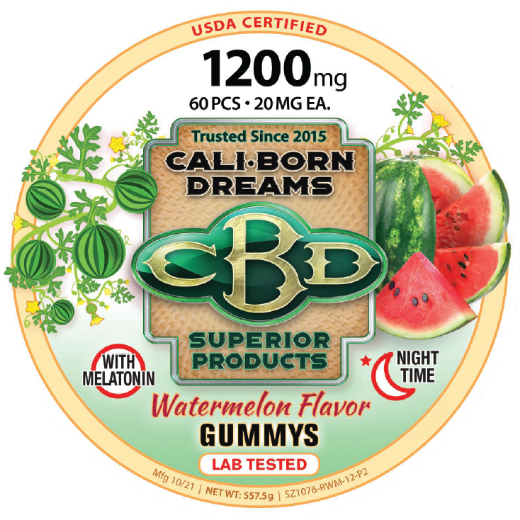 Watermelon-flavored 20mg CBD Gummys – 24 or 60 ct. (with Melatonin)