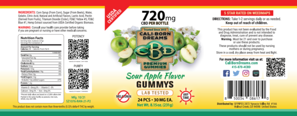 Nutrition facts label for Cali-Born Dreams product, showcasing the high-quality ingredients and essential nutrients that fuel a healthy lifestyle. Learn more about our nutritious products today.