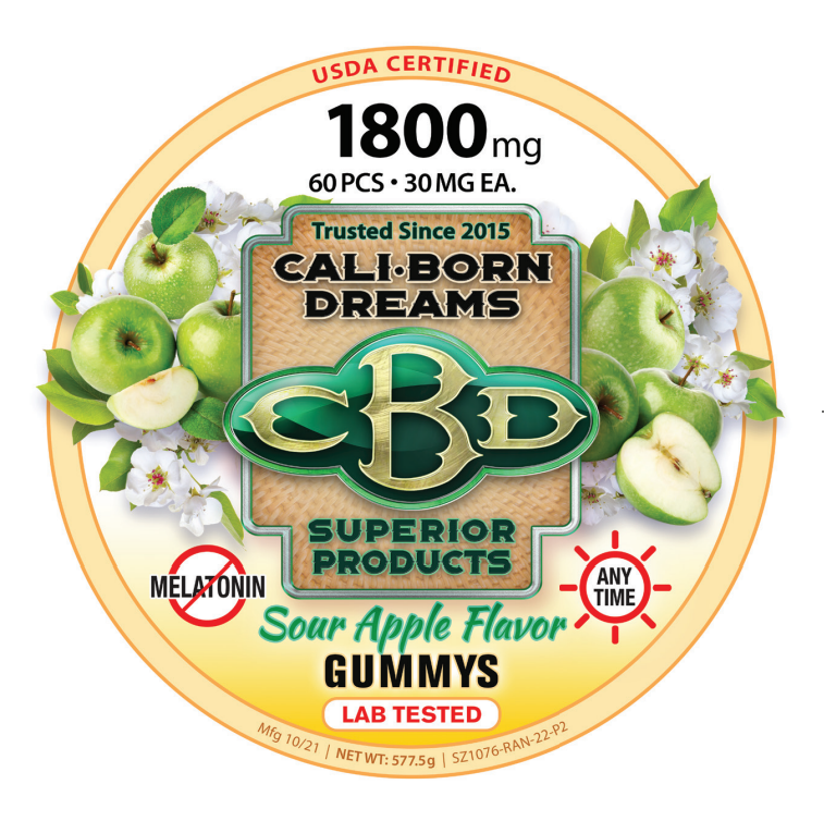 Sour Apple-flavored 30mg CBD Gummy Rings – 24ct or 60 ct. (No Melatonin)
