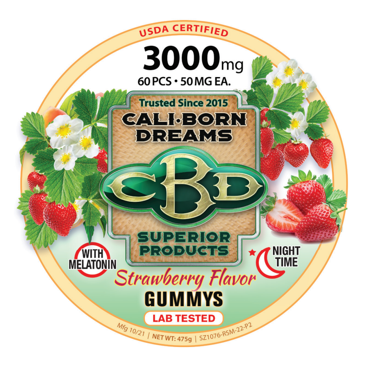 Strawberry-flavored 30mg or 50mg CBD Gummy Rings – 24ct. or 60 ct. (with Melatonin)