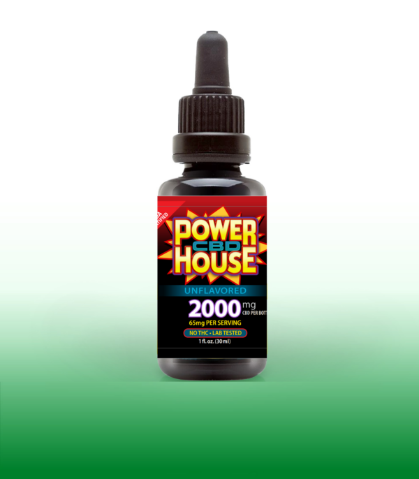 Power House CBD liquid in a sleek black bottle, containing 2000mg of CBD per bottle. Lab tested for quality and purity, with no THC. Discover the benefits of our premium CBD products today at Cali Born Dreams.